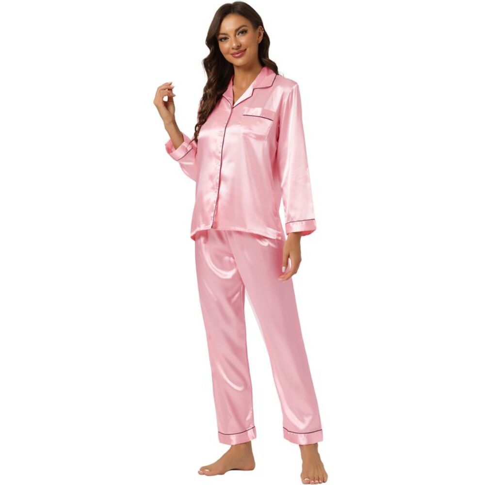 Women's Pajama Sets Sleepwear Button Down Soft Night Suit Lounge Light Pink - Picture 1 of 5